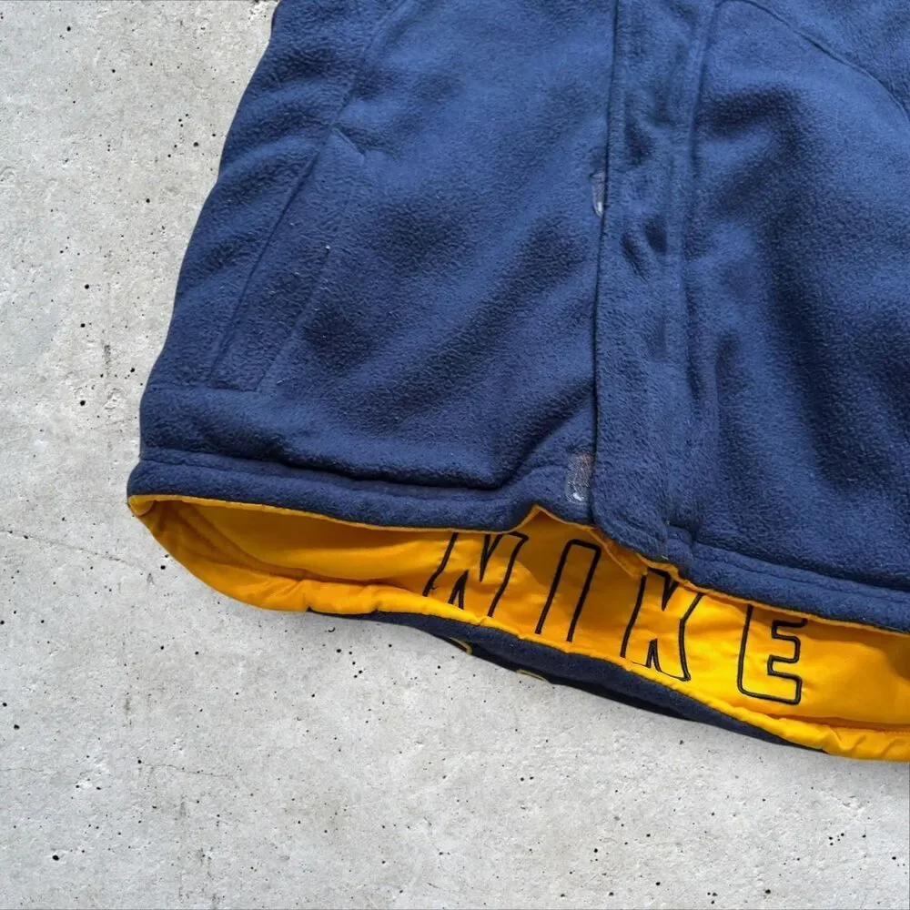 Kids Nike Hooded Jacket Yellow Blue Reversible Fleece Winter Coat Youth L y2k
